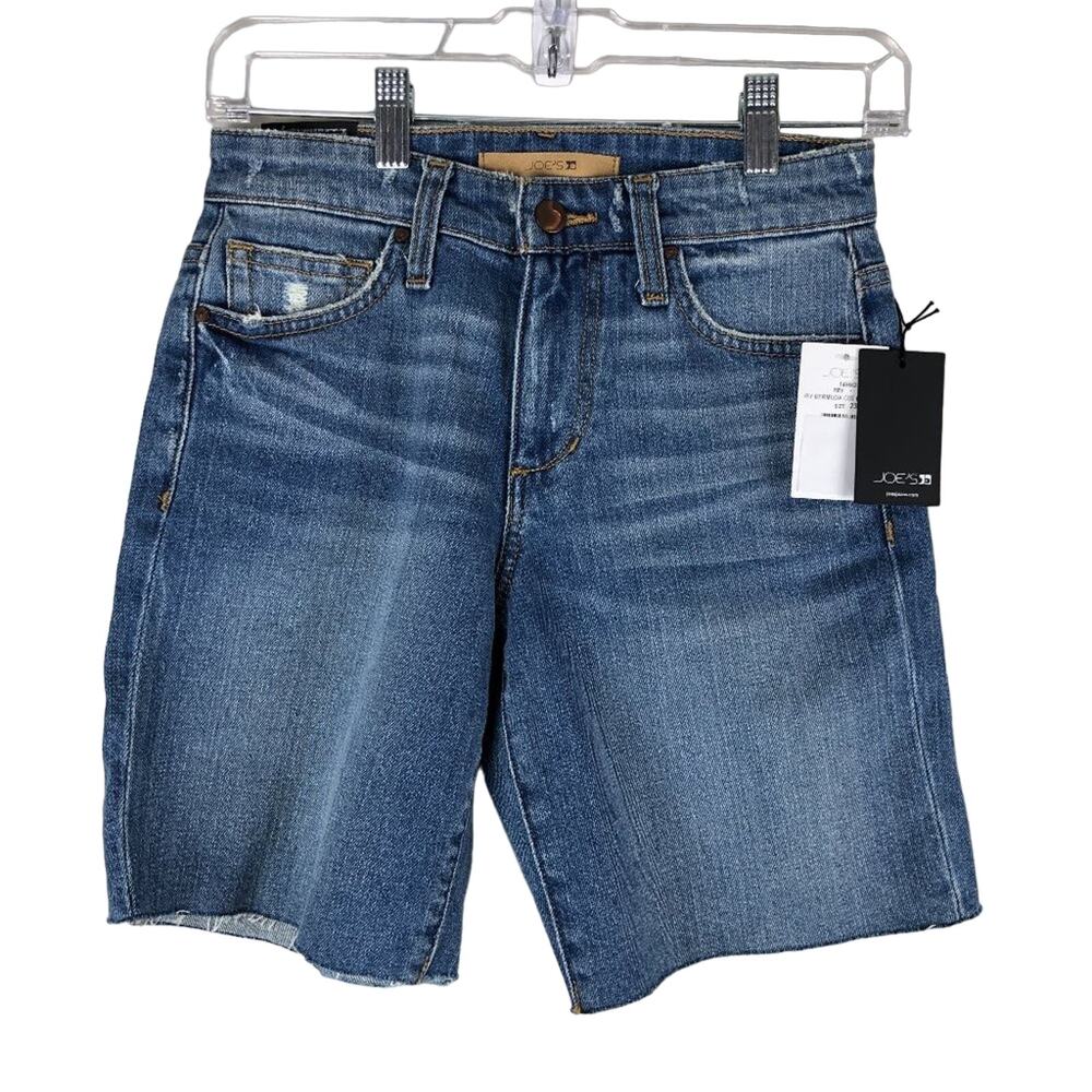 Joe's Jeans Medium Wash Blue Rory Easy Bermuda Raw Hem Zip Closure Denim Shorts